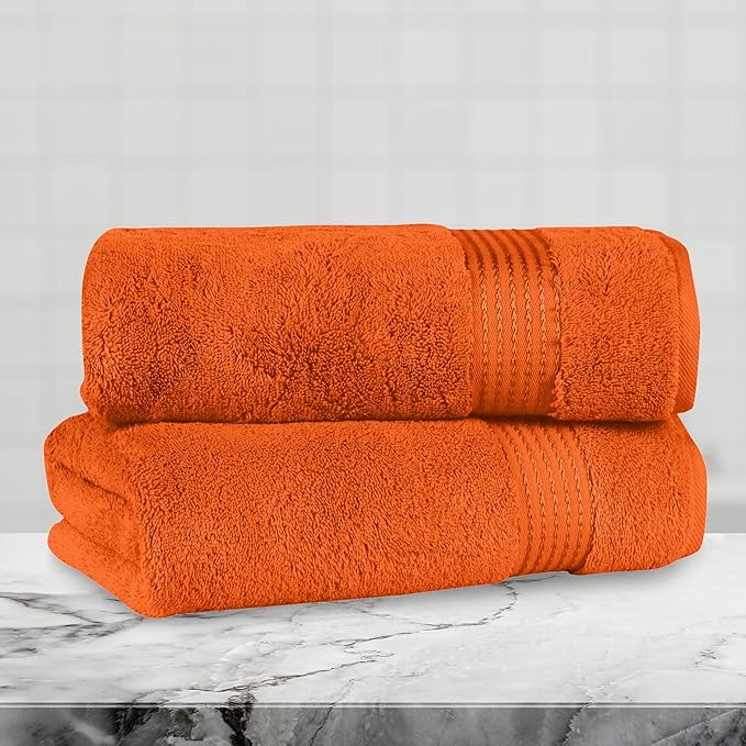 Mocassi Luxury 100% Turkish Cotton 2-Pack Bath Towel Set- Ultra Soft, Quick Dry Highly Absorbent 27 x 54 inch Premium Spa Hotel Quality 2PC Bath Towels - Luxurious Soft Bathroom Towels, Orange