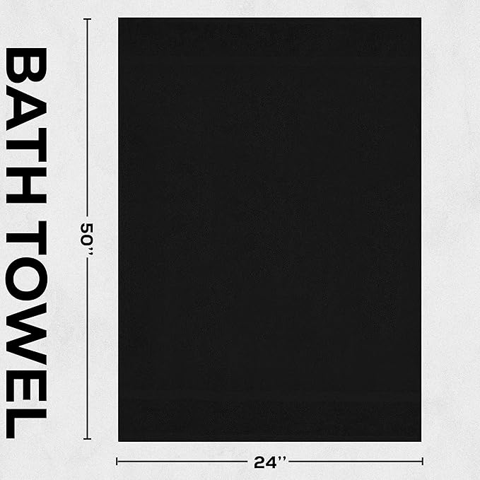 GOLD TEXTILES Premium Black 100% Cotton Bath Towels Set (24 Pack, 24 x 50 Inch) High Absorbency Multipurpose Quick Drying Pool Gym Hotel Spa Bath Towel (24, Black)