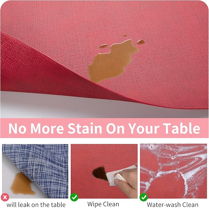 Maxpearl Faux Leather Placemats Set of 8 - Waterproof - Wipe Clean - Heat Resistant - Non Slip Dining Table Place Mats, Suitable for Indoor & Outdoor Use, 17’’x12’’, Red