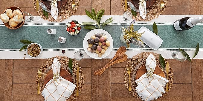 DII Dobby Stripe Woven Table Runner, 13x72 (13x77.5, Fringe Included), Dark Green