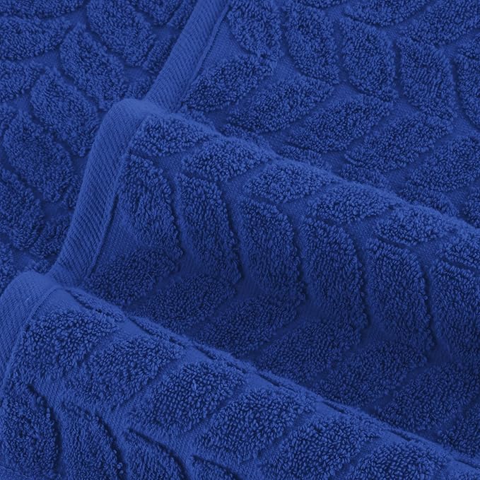 Elegant Comfort Luxury 6-Piece 100% Turkish Cotton Jacquard Braided Textured Premium Hotel Quality Towel Set– Soft and Absorbent, Includes 2 Bath Towels, 2 Hand Towels and 2 Washcloths, Royal Blue
