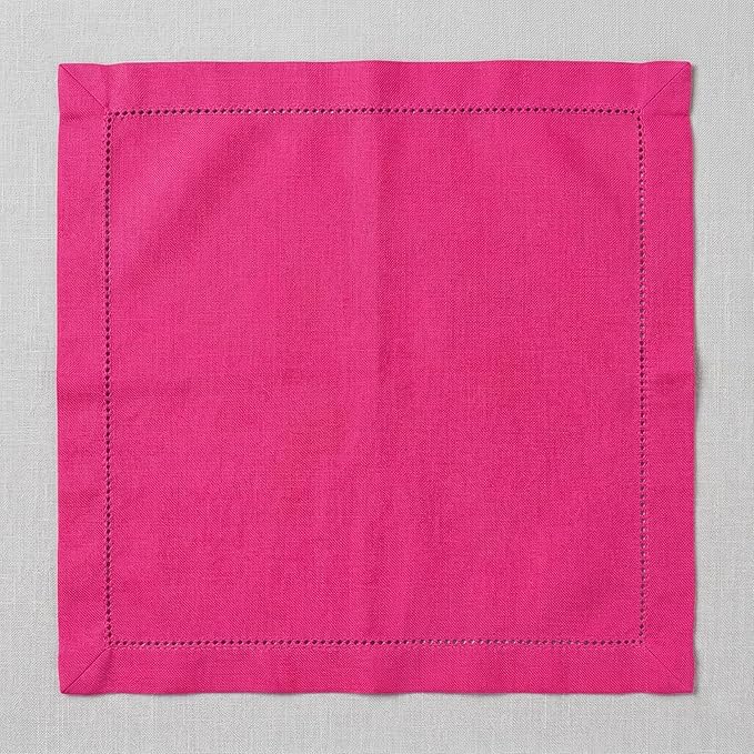 Palisa Hot Pink Cotton Napkins Set of 12 | Premium Hemstitch Detailing Cloth Dinner Napkins 18x18 Inch | Soft Washable & Reusable Table Napkins for Everyday Use Weddings Parties Restaurants & Hotels