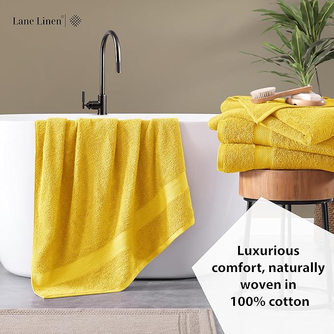 LANE LINEN Cotton Bath Towels Pack of 4 (28"x54") - 100% Ring Spun Cotton Bathroom Towel Set - Durable, Quick Drying, Extra Soft & Absorbent Yellow Bath Towels - Suitable for All Skin Types - Mimosa