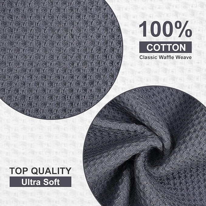 Kitinjoy 100% Cotton Kitchen Dish Cloths (12 X 12 Inches, Multicolor), 12 Pack Waffle Weave Ultra Soft Absorbent Dish Towels for Drying Dishes Quick Drying Kitchen Towels Dish Rags