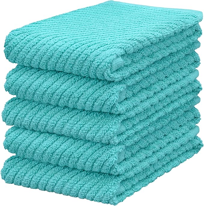 DecorRack 5 Pack 100% Cotton Kitchen Towels, 16x19 inch Soft Terry Dish Towels Absorbent & Durable for Drying, Cleaning & Cooking, Blue (Pack of 5)