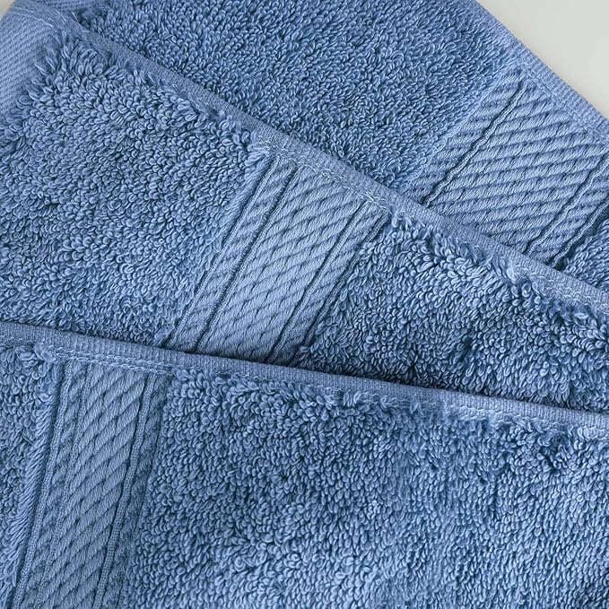 Superior Egyptian Cotton Pile Bath Towel Set of 4, Ultra Soft Luxury Towels, Thick Plush Essentials, Absorbent Heavyweight, Guest Bath, Hotel, Spa, Home Bathroom, Shower Basics, Denim Blue