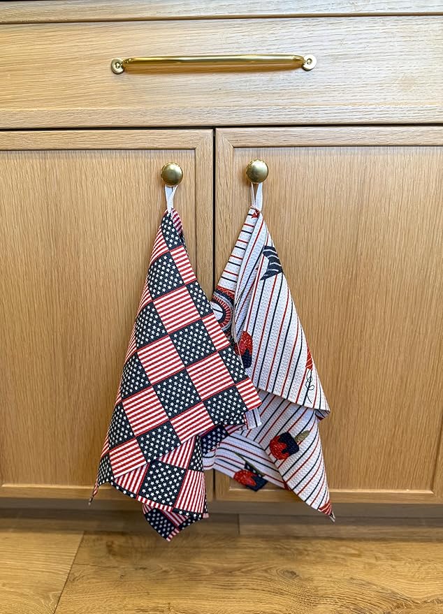 2 Pack|| Double Sided || Not Your Ordinary Kitchen Towels || Dish Towels || Quick Dry || Waffle Weave Microfiber || Designer Prints || Highly Absorbent || Hanging Hook (4th of July Navy)