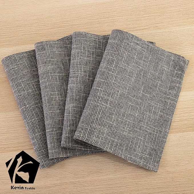 Kevin Textile Burlap Linen Placemats Set of 6 Heat Resistant Dining Table Place Mats Washable Kitchen Table Mats for Dinning Party Holiday Indoor Outdoor, 13 x19 inches, Light Grey