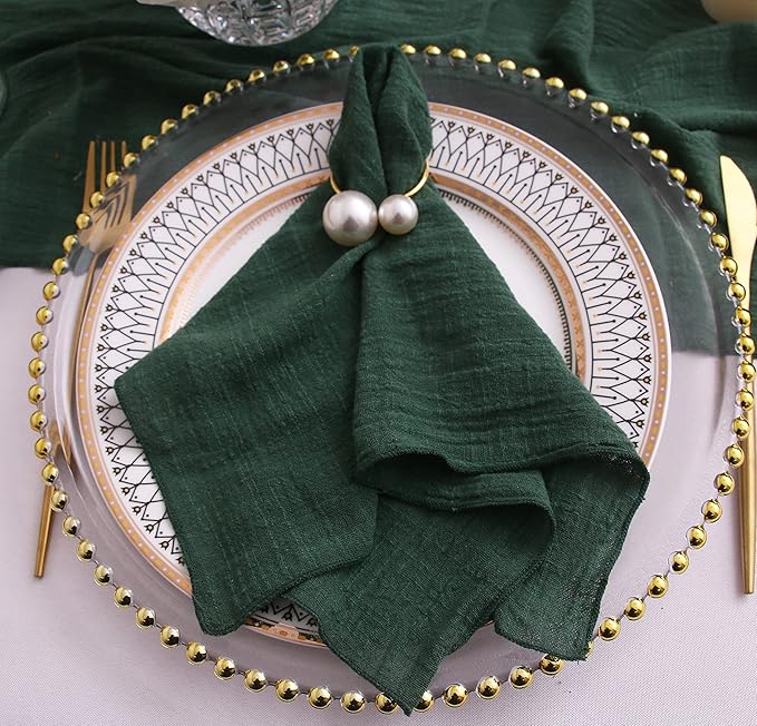 Dinner Cloth Napkins Set of 6,Gauze Napkins 100% Natural Soft Cotton,Washable Spring Cloth Napkins for Wedding Easter Bridal Shower,40 * 40cm (16 * 16 inches),(Dark Green)
