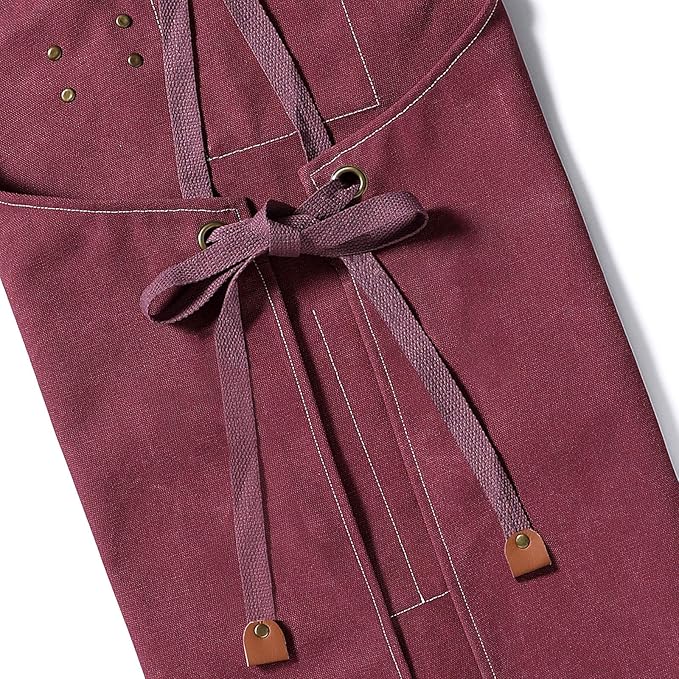 AFUN Chef Aprons for Men Women with Oversized Pockets, 16-Ounce Cotton Canvas Cross Back Heavy Duty Work Apron (Dark Red)