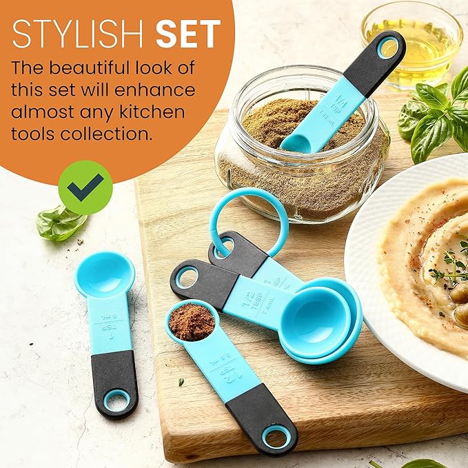 Spring Chef Magnetic Measuring Cups and Spoons Set of 9, Nesting Plastic Kitchen Tool with Easy to Read Markings - Measure Dry or Liquid Ingredient, BPA Free, Aqua Sky