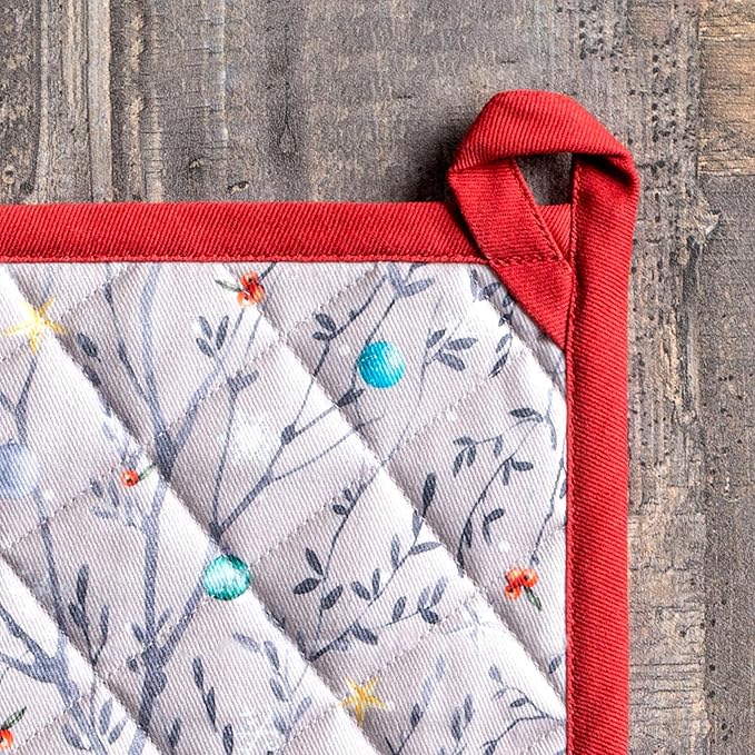 Maison d' Hermine Pot Holders 100% Cotton Heat Resistant Potholders 8" x 8" Hot Pads with Loop for Thanksgiving Christmas Decorations BBQ Cooking Baking Handling Hot Pans (Pack of 1, Fairy Christmas)