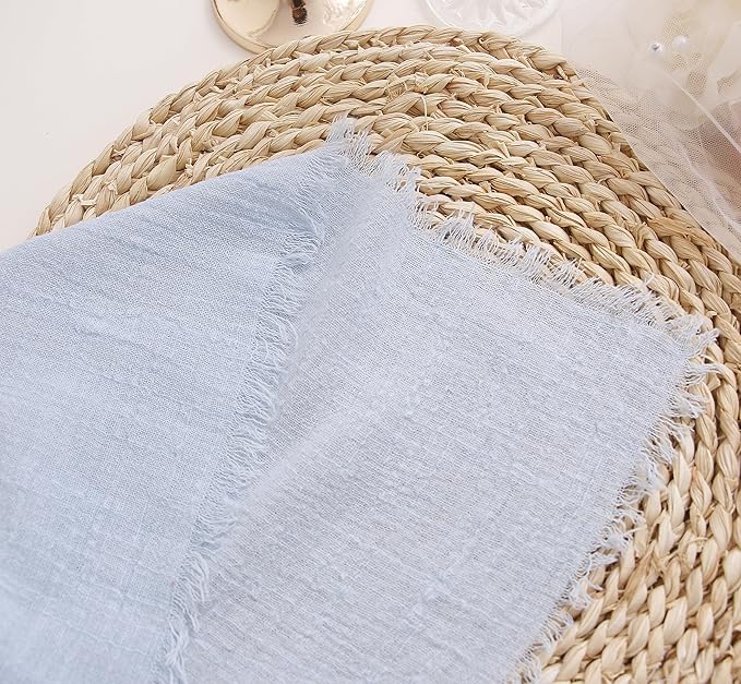 Cloth Napkins with Fringe Set of 6,100% Natural Soft Cotton, Gauze Washable Napkins for Wedding Decorative Dinner Parties Easter Spring, Valentine's Day (16''*16'') (Light Blue)