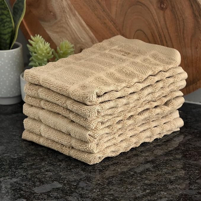 All-Clad Premium Solid Dish Cloth Set: Highly Absorbent, Super Soft - 100% Turkish Cotton Terry Looped, 13"x14" Dish Towels for Cleaning & Drying Dishes, Pan, Glassware, or Counter, 6-Pack, Cappuccino