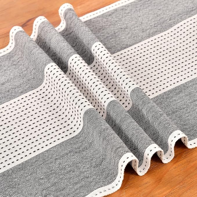 Wracra Linen Table Runner, Farmhouse Macrame Table Runners 90 Inches Long for Dining Table Decor, Wedding, Party and Dresser Decor (Black,90")