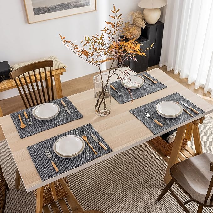 Kevin Textile Table Mats Set of 4 Heat Resistant Washable Placemats for Parties Buffet Dinner, 13 x 19 inches, Dark Grey