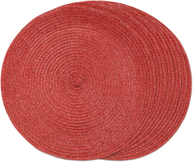 FunWheat Round Braided Placemats Set of 6 Table Mats for Dining Tables Woven Washable Non-Slip Place mats for Decoration(Shining Red, 6pcs)