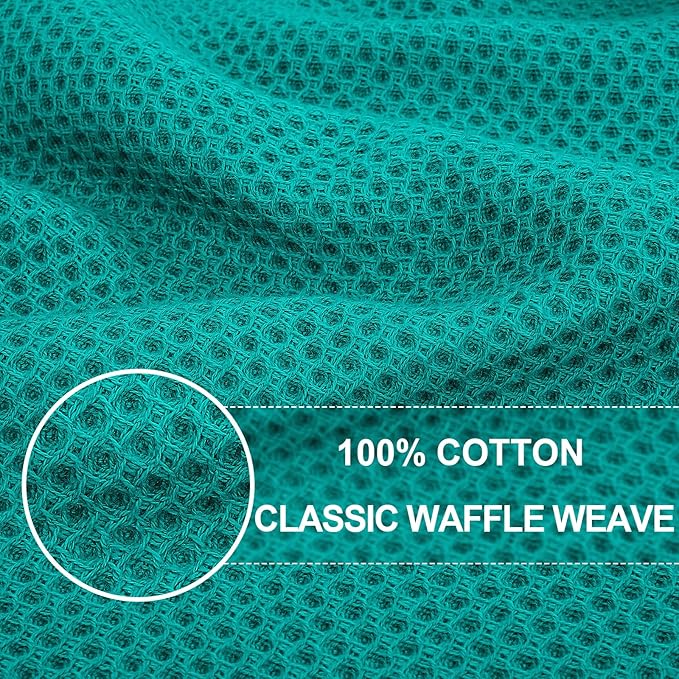Homaxy 100% Cotton Waffle Weave Kitchen Dish Cloths, Ultra Soft Absorbent Quick Drying Dish Towels, 12 x 12 Inches, 6-Pack, Teal
