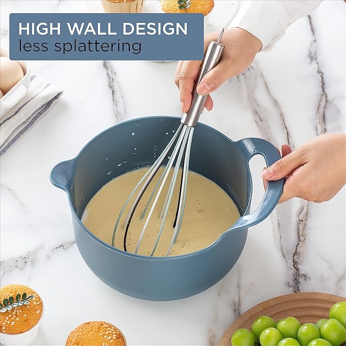 COOK WITH COLOR Nesting Plastic Mixing Bowl Set with Pour Spouts and Handles, Blue, 4 Piece