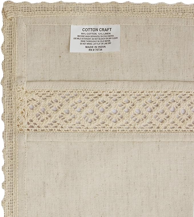COTTON CRAFT Cloth Napkins with Lace - Set of 8 Natural Cotton Flax Elegant Everyday Fall Harvest Thanksgiving Holiday Table Lunch Dinner Napkins - Washable Reusable Serviette - 17x17 inches