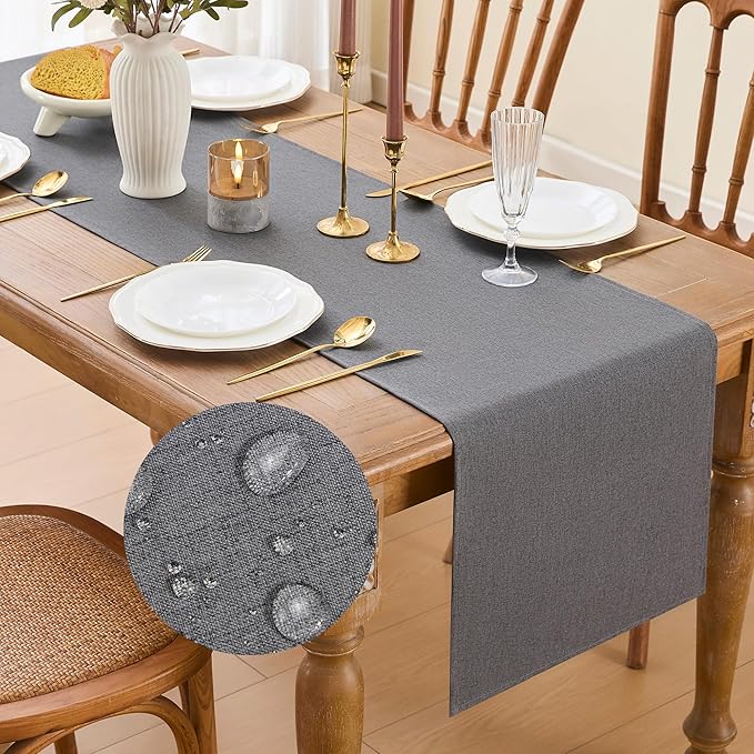 YATOJUZI Dark Grey Table Runner Seasonal Summer Kitchen Dining Coffee Table Decoration 95 Inches Long Waterproof Neutral Farmhouse Rustic Table Runner Neutral Home Wedding Party Decor 16x95Inch