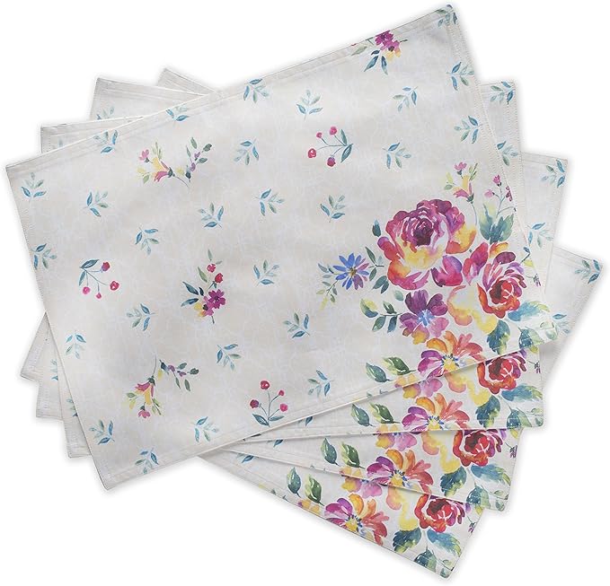 Maison d' Hermine Placemats Set of 4 100% Cotton Washable Cloth Place Mats Reusable Table Mats for Kitchen Dining Party Wedding Gifts for Mothers Day Spring/Summer (Rose Garden, 13" x 19")