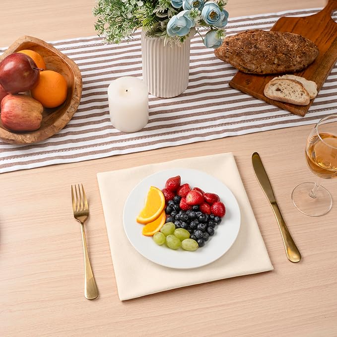 Blue Needles Solid Cloth Napkins Set of 6 Cream 100% Cotton Dinner Napkins 18x18 inches - Soft, Reusable, Absorbent & Washable Linen, Ideal for Spring Summer Easter Events Parties & Everyday Use