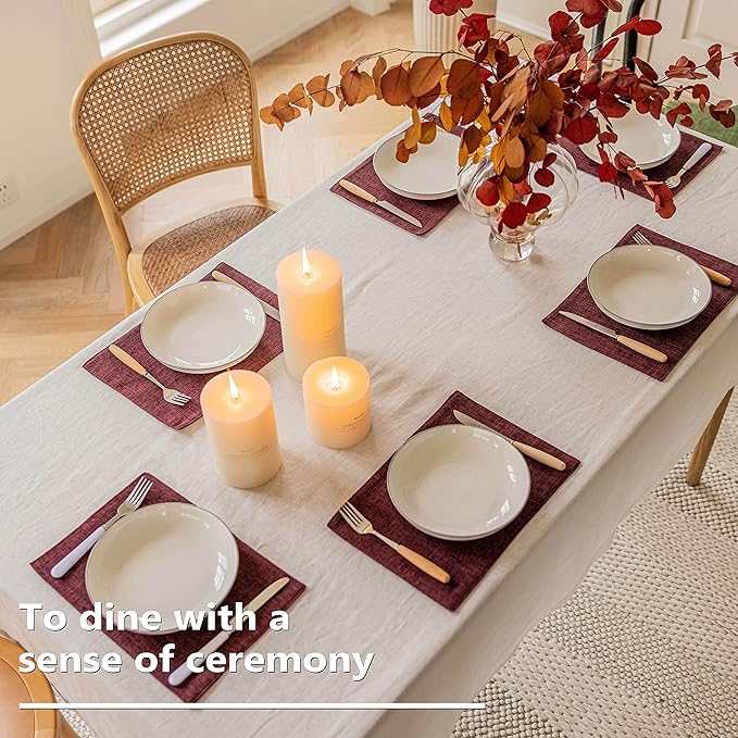 Home Brilliant Red Placemats Set of 8 Cloth Placemat for Holiday Heat Resistant Dining Table Mats Kitchen Washable Place Mats, Wine Red