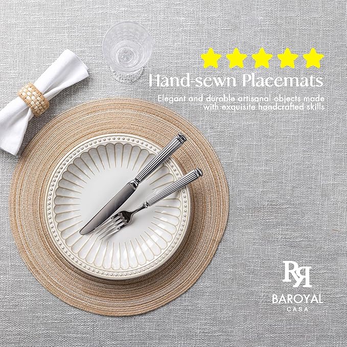 Round Placemats Set of 8 Woven Placemats Washable Braided Table Mats for Dining Table Heat Resistant Non-Slip Circle Place Mats(Beige)