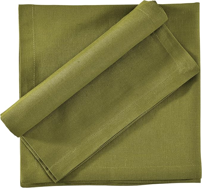 FINGERCRAFT Dinner Cloth Napkins, Cotton Linen Blend Mitered Corner Napkins Cloth 12 Pack Natural Premium Quality for Every Day Use, Parties, Easter, Thanksgiving, Weddings, 18x18 inch Olive Green