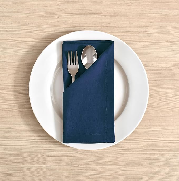 FINGERCRAFT Dinner Cloth Napkins, Cotton Linen Blend 20in Napkins Cloth 12 Pack Premium Quality, Mitered Corners for Every Day Use Napkins are Pre Shrunk and Good Absorbency Navy Blue Easter Color
