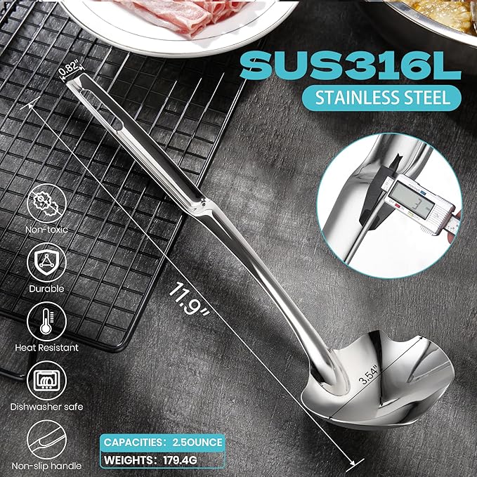 Soup Ladle,12Inch 316 Stainless Steel Soup Spoon with Heat-Proof Handle Comfortable Grip,Durable and Sustainable,Cooking Spoon for Kitchen