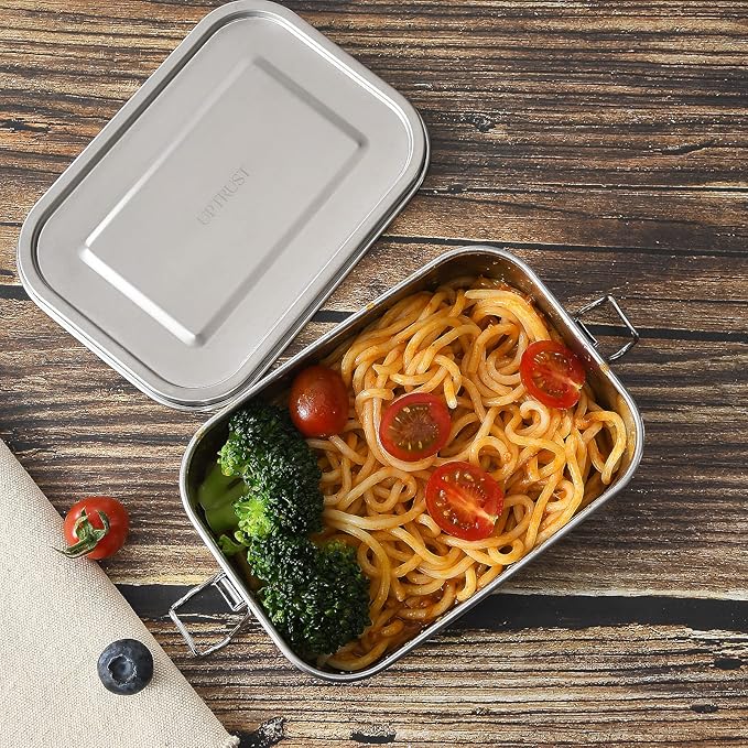 UPTRUST Stainless Steel Lunch Box, 800ML/27oz, Metal Bento Boxes with Lockable Clips t, Adjustable Divider included, Metal Lunch box for Travel & Work