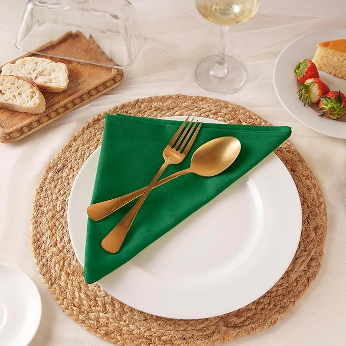 Blue Needles Solid Cloth Napkins Set of 12 St Patrick's Green 100% Cotton Dinner Napkins 18x18 inches - Soft, Reusable, Absorbent & Washable Linen, Ideal for Christmas Events, Parties & Everyday Use