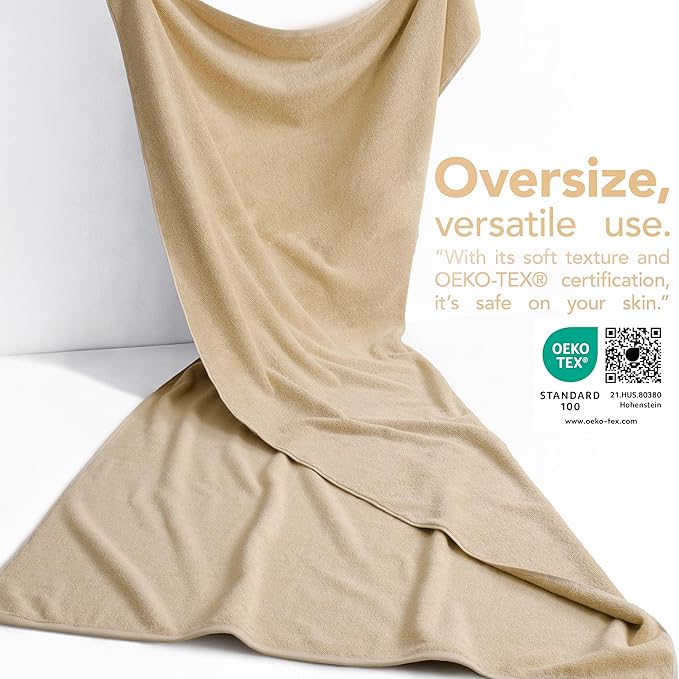 American Soft Linen 100% Cotton 600 GSM Turkish 40x80 Oversized Bath Towel Sheet, Extra Large Adult Towels for Bathroom, Beige Bath Sheet