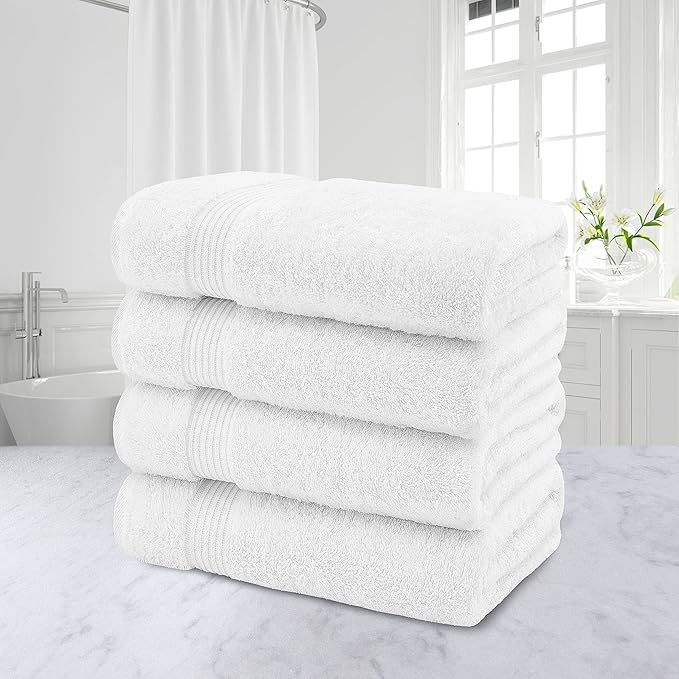 American Veteran Towel, Turkish Bath Towels for Bathroom 4 Pack, 27x54 Extra Large Premium Soft Drying Bathroom Towels, White