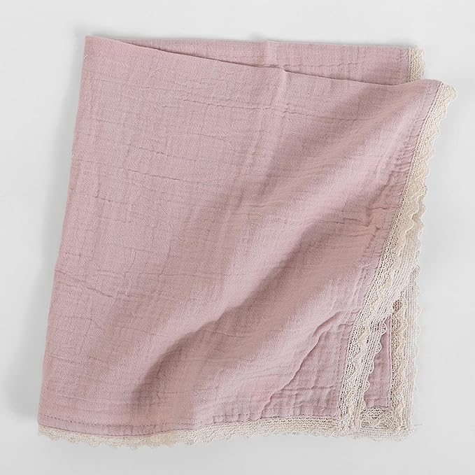 FINGERCRAFT Dinner Cloth Napkin Cotton Muslin Double Gauze 12 Pack with Classic Lace for Everyday Use, Wedding, Party, Christmas, Easter Napkins Cloth are Pre Shrunk and Good Absorbency Peach Wipe