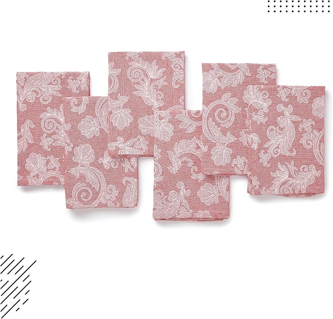 Encasa XO Red Cloth Napkins Set of 12, 18x18 in | Floral Jacquard Homespun Cotton Dinner Napkins | Washable & Reusable Wedding Napkins for Holiday Dining, Parties, & Everyday Table Décor