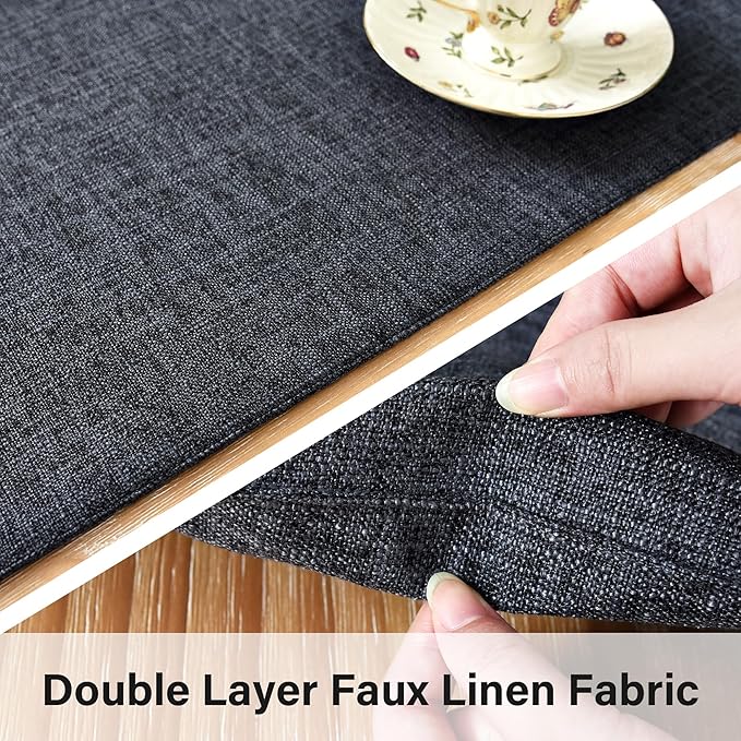 Farmhouse Rustic Faux Linen Table Runner Neutral Charcoal Table Runners Double Layer Reversible Rectangle Runners for Daily Use Kitchen Dining Banquet Holiday 13x48 Inch