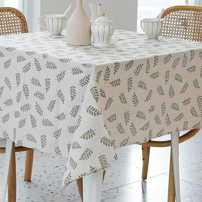 YiHomer Pastoral Square Tablecloth - 52 x 52 Inch Table Cloth - Washable Table Cover with Dust-Proof Wrinkle Resistant for Restaurant, Picnic, Bistro, Indoor and Outdoor Dining, Green Leaf