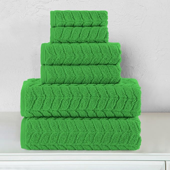 Elegant Comfort Luxury 6-Piece 100% Turkish Cotton Jacquard Braided Textured Premium Hotel Quality Towel Set– Soft and Absorbent, Includes 2 Bath Towels, 2 Hand Towels and 2 Washcloths, Emerald Green