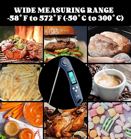 DOQAUS Digital Meat Thermometer, Instant Read Food Thermometer for Cooking with Backlit & Auto-Rotating Display, 4.6” Probe for Grilling, Baking, and Perfect BBQ - Blue