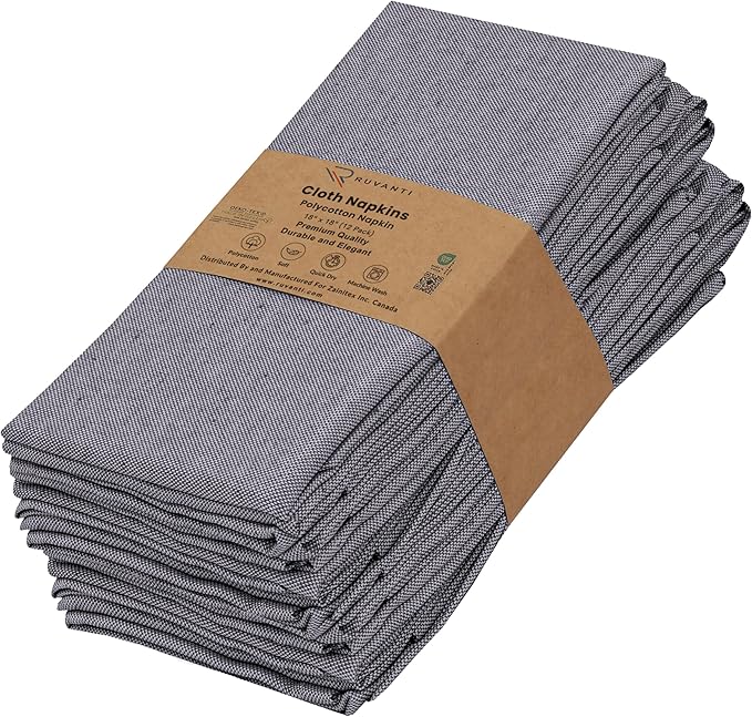 Ruvanti Cloth Napkins Set of 12, 18x18 Reusable Napkins Cloth Washable, Soft & Durable Table Napkin, Poly Cotton Fabric Dinner Napkins for Parties, Christmas, Thanksgiving, Weddings - Ombre Blue
