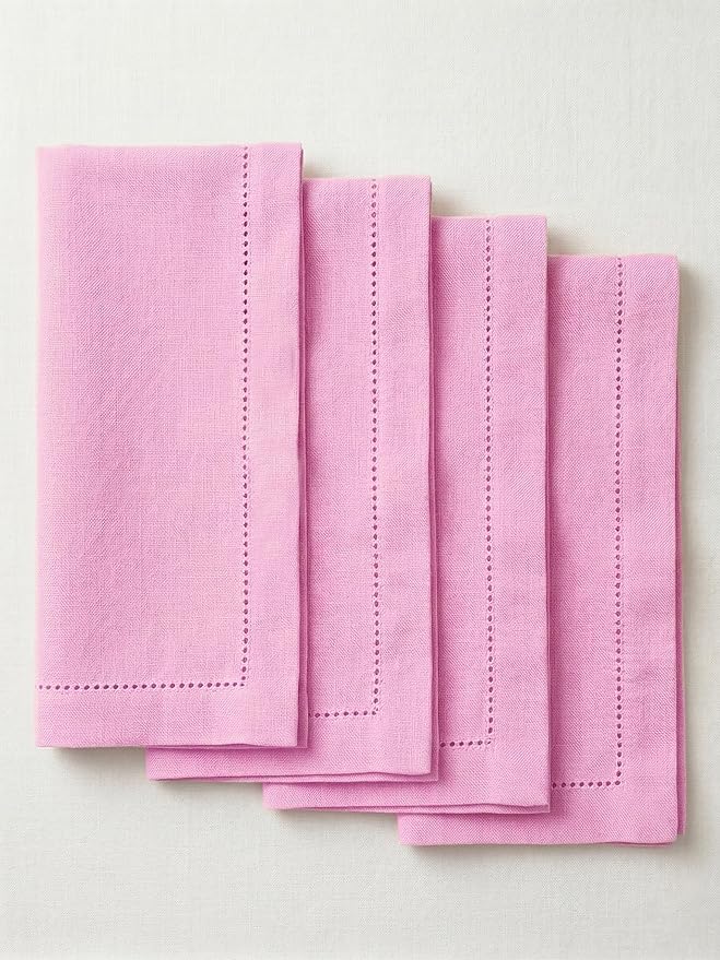 Palisa Pink Cotton Napkins Set of 4 | Premium Hemstitch Detailing Cloth Dinner Napkins 18x18 Inch | Soft Washable & Reusable Table Napkins for Everyday Use Weddings Parties Restaurants & Hotels
