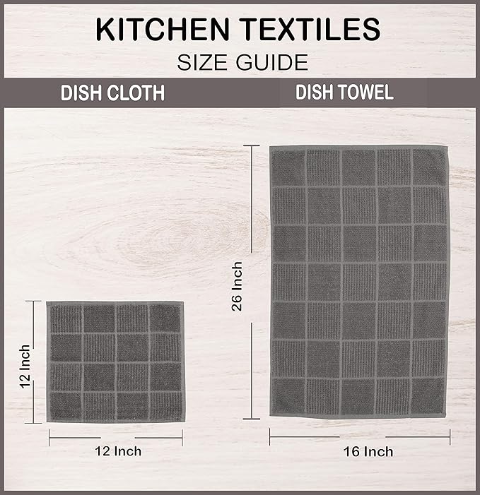 AMOUR INFINI Kitchen Towels Pack of 4, Terry Cotton Dish Towels, Ultra Absorbent, Quick Drying Hand & Tea Towels, Soft Durable Cleaning Cloths with Hanging Loop, 16 x 26 Inch (L.Grey)