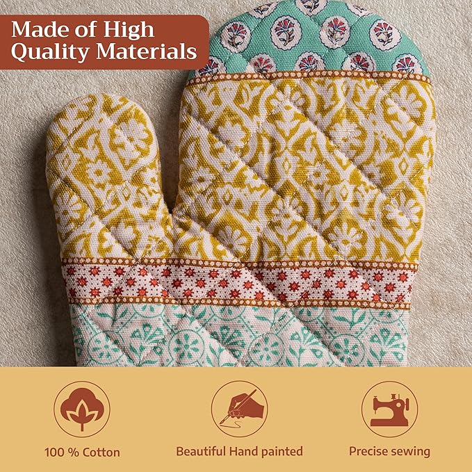 Maison d'Hermine Oven Gloves 100% Cotton Oven Mitt 7" x 13" with Loop Heat Resistant BBQ Cooking Gloves Baking Grilling Gifts for Mothers Day Spring/Summer (Pack of 1, Provence)