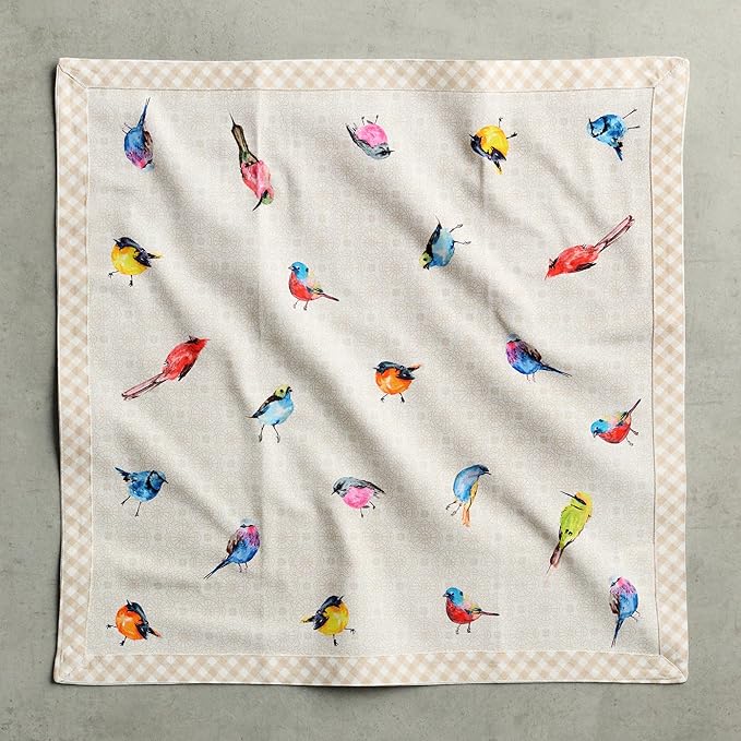 Maison d' Hermine Cloth Napkins Set of 4 100% Cotton Everyday Reusable Square Napkins Cloth Washable, Dinner, Party, Wedding, Restaurant, Spring/Summer (Birdies On Wire, 20" x 20")
