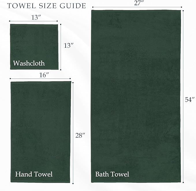 Mocassi Luxury 100% Turkish Cotton 6-Piece Towel Set - Ultra Soft, Quick Dry Highly Absorbent Premium Spa Hotel Quality Bath Towels,Includes 2 Bath Towels, 2 Hand Towels and 2 Washcloths, Hunter Green