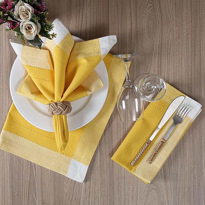 Homidate Cotton Cloth Napkins Set of 12 – 20x20 Yellow Multi Double Hemstitched – Machine Washable Fabric Dinner Napkins for Weddings, Parties & Table Settings