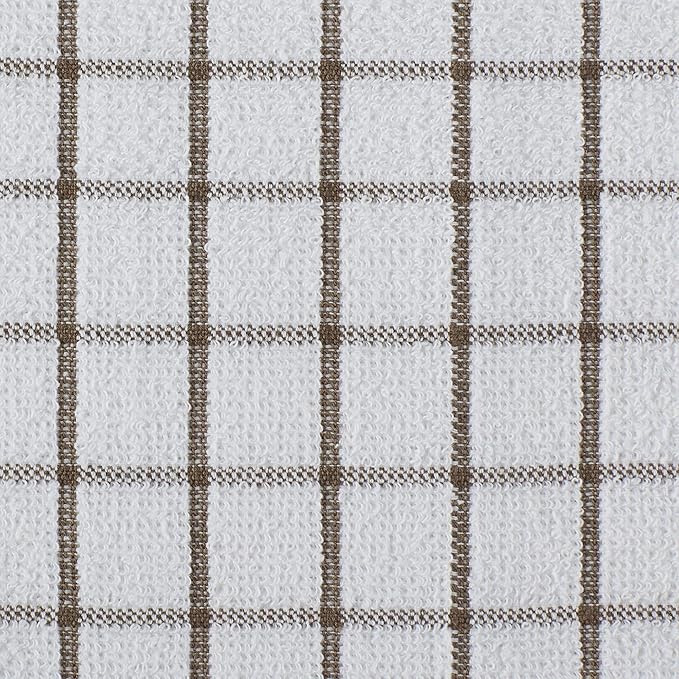 DII Basic Terry Collection Windowpane Dishcloth Set, 12x12, Brown, 6 Piece